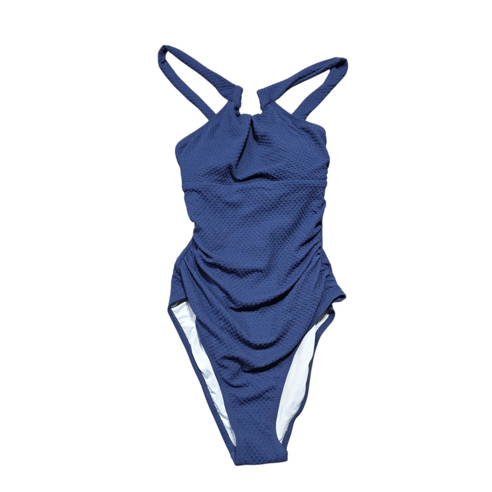 NEW Cupshe Navy Blue One Piece Swimsuit Tummy Control Ruched Criss Cross Back M